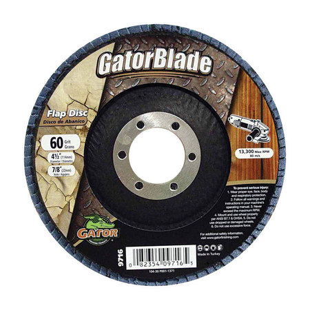 GATOR FINISHING FLAP DISC4.5""X7/8""60GRIT 9716